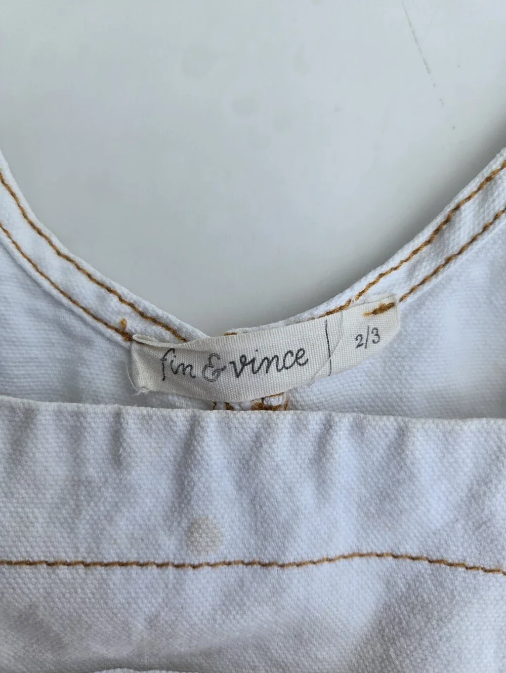 Fin & Vince Denim Short Overalls White/ Stonewashed Blue 2/3y